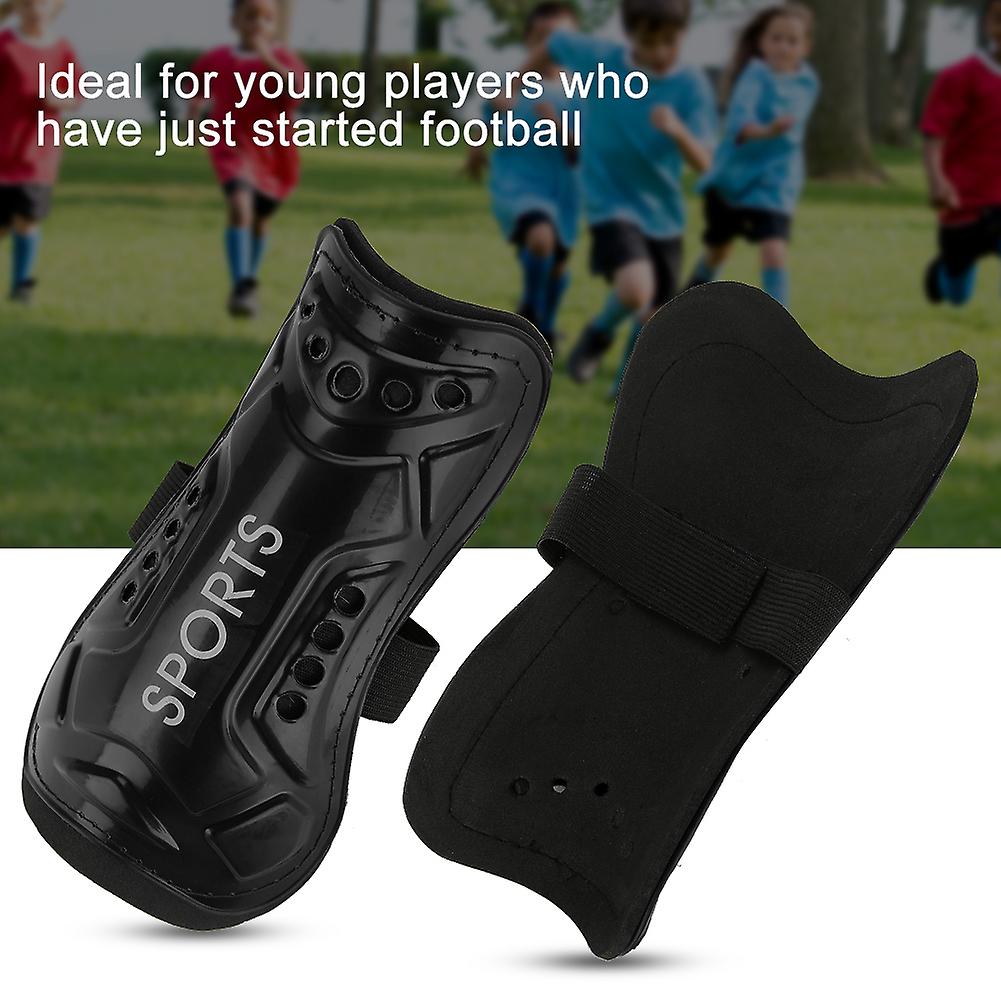 A Pair Child Football Shin Pads Training Leg Guards Safety Protector Adjustable Strap (black)