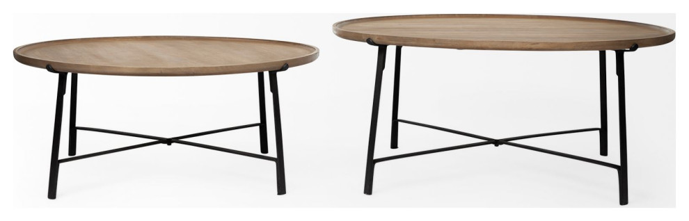 Helios I  Set of 2 Brown Solid Wood Top Black Metal Base Nesting Coffee Tables   Industrial   Coffee Table Sets   by Mercana  Houzz