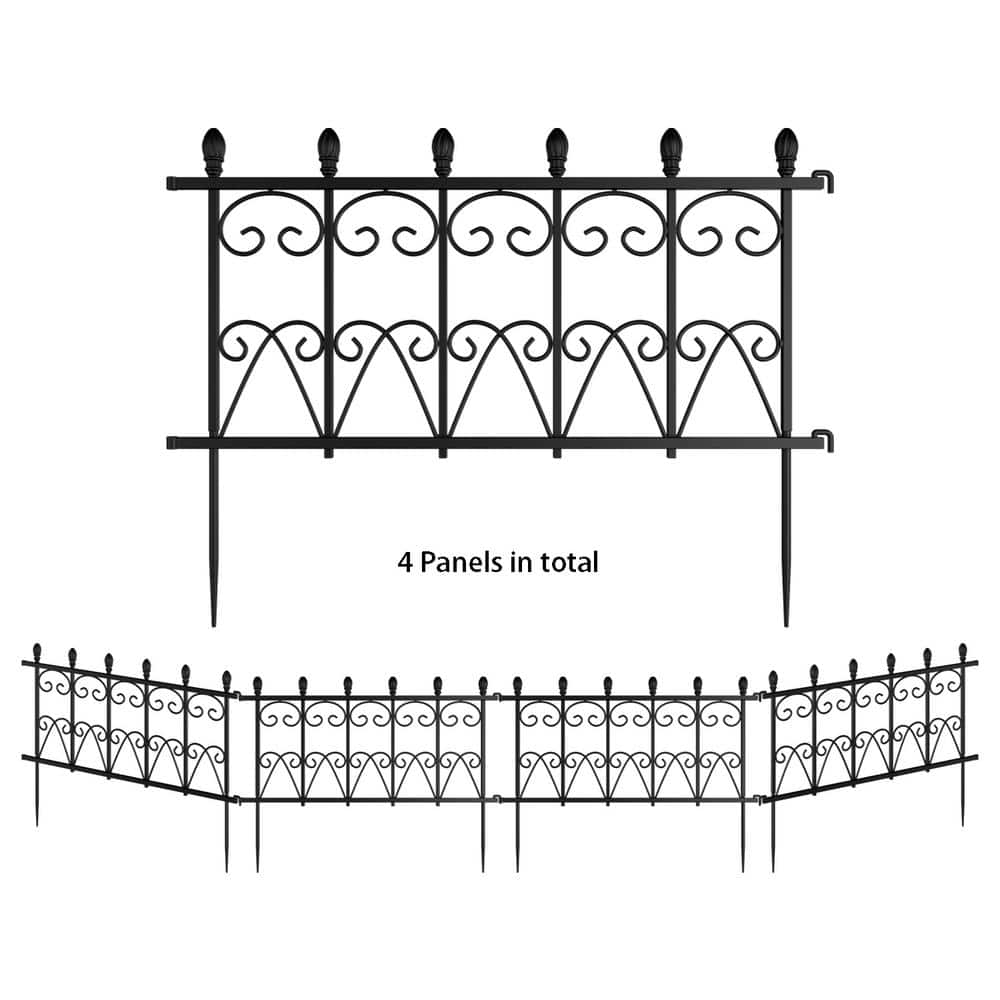 WIAWG 16.9 in. H x 20 in. W Black Stainless steel Garden Fence Panel Rustproof Decorative Garden Fence (4-Pack) WFKF170291-QKC