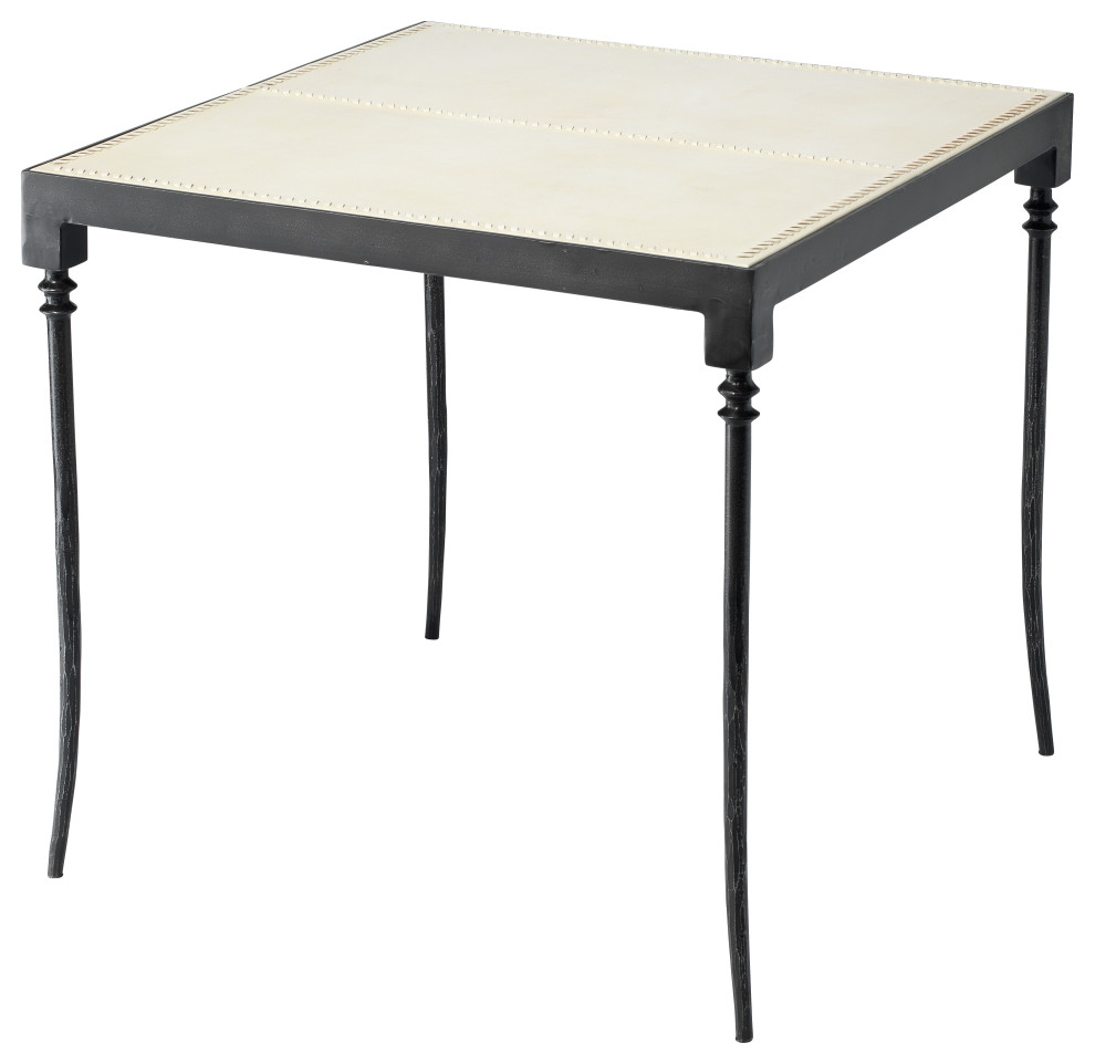 Off White Full Grain Leather Side Table Nevado   Traditional   Side Tables And End Tables   by GwG Outlet  Houzz