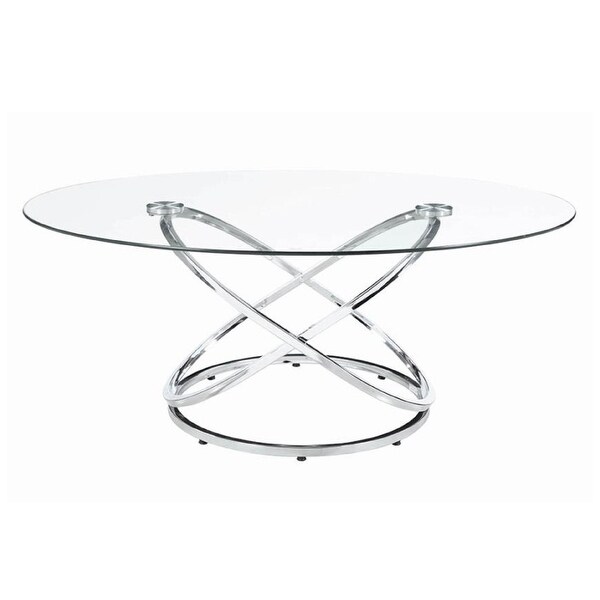 Modern 3 Piece Coffee Table Set with 2 End Tables， Glass Tabletop， Chrome