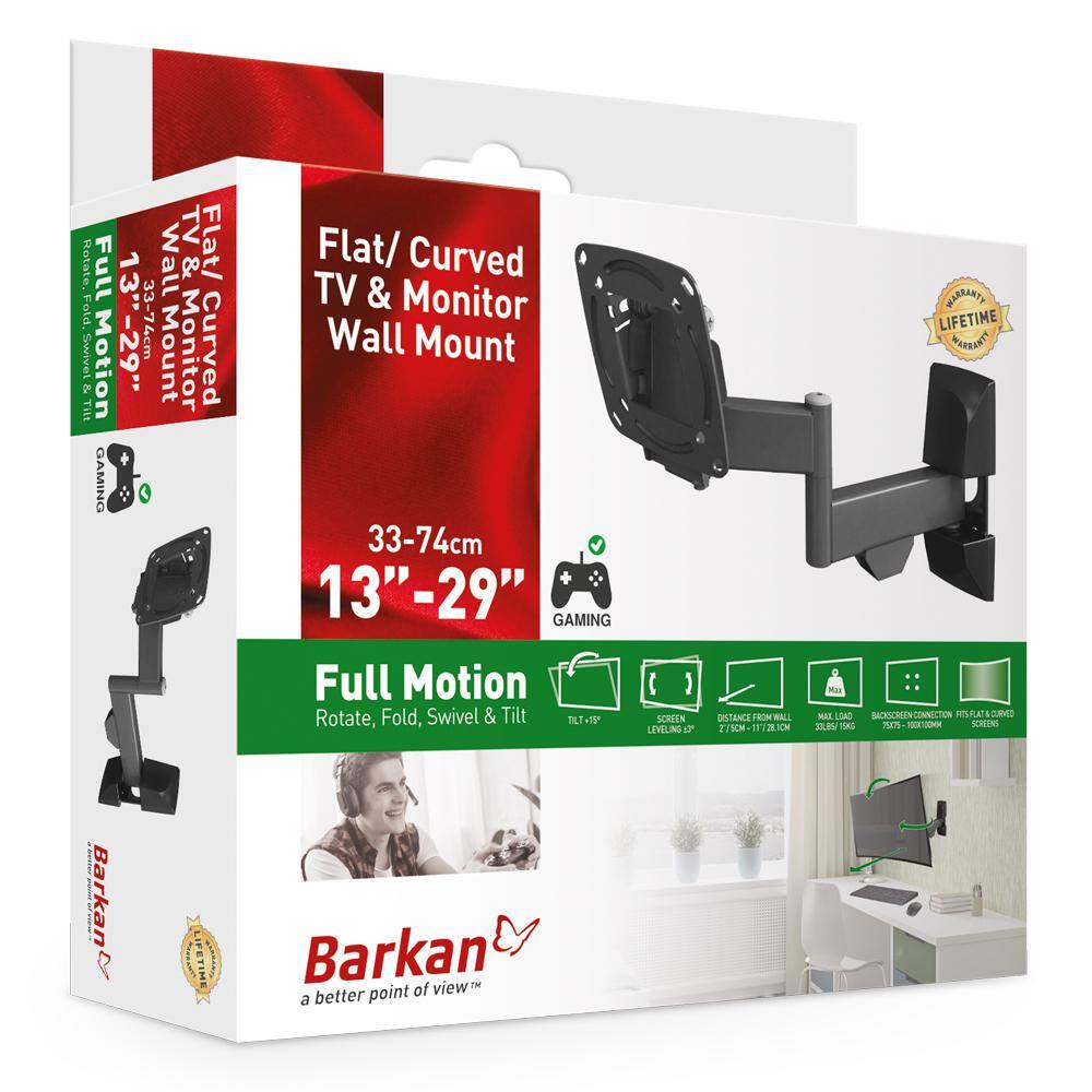 Barkan a Better Point of View Barkan 13 in to 29 in Full Motion - 4 Movement Flat  Curved TV  Monitor Wall Mount up to 33 lbs UL certified E140.B