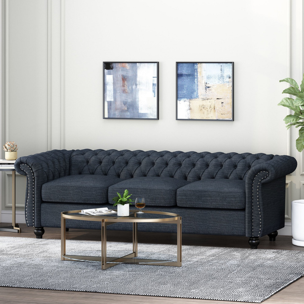 Traditional Sofa  Button Tufted Back  ampTall Rolled Arms With Nailhead   Traditional   Sofas   by Decorn  Houzz