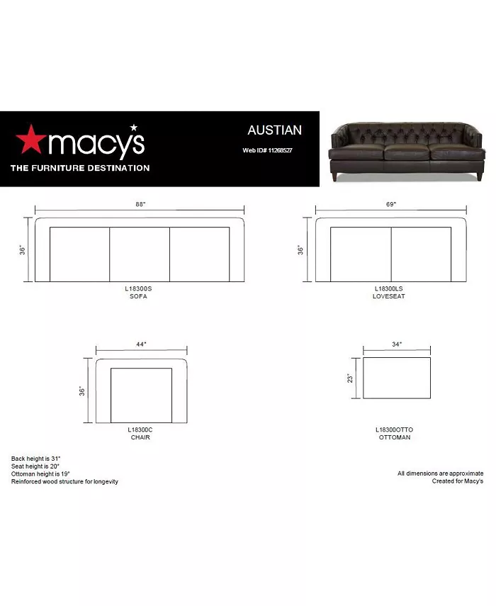 Macy's CLOSEOUT! Austian 88 Leather Sofa