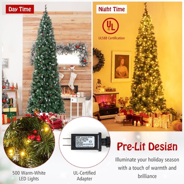 Gymax 5/6/7/8/9 FT PreLit Artificial Christmas Tree Hinged Slim