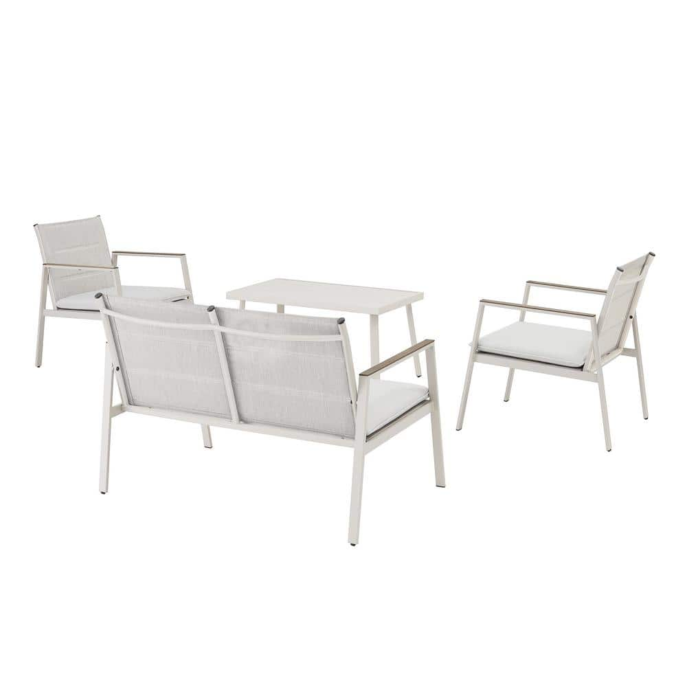 StyleWell Crystal Cape 4-Piece Metal Patio Conversation Set with Warm Grey Cushions 505.0393.000