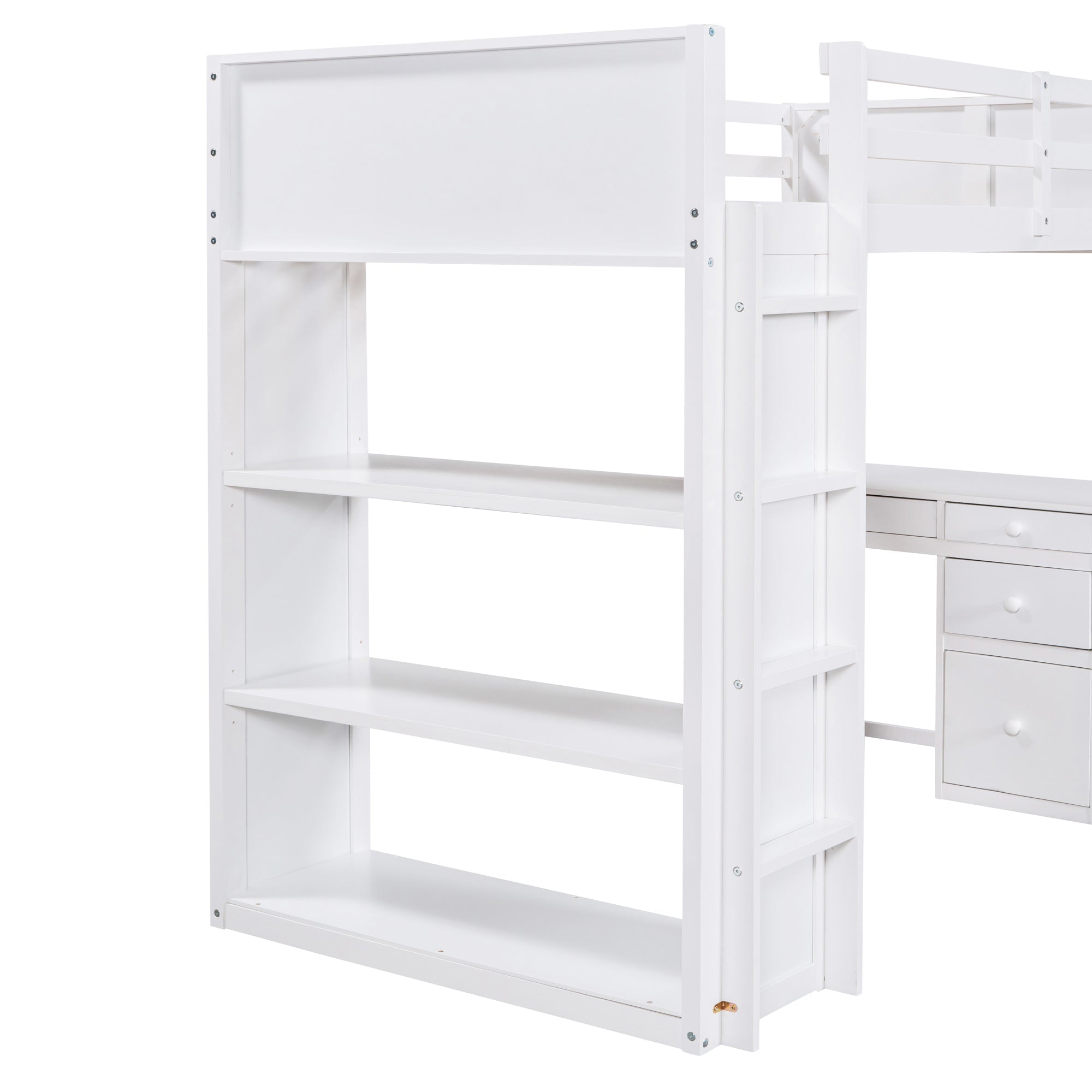 Bellemave Twin Size Kids Loft Bed with Desk and Shelves, Wood Loft Bed with Storage and Ladders for Kids, Teens, Junior (White)