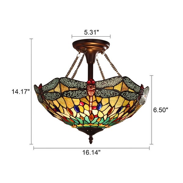 -Style Dragonfly Design 2-light Dark Bronze Semi-Flush Mount