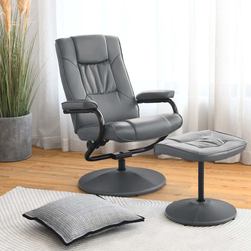 360 Degree Swivel Recliner Chair w/Ottoman & Footrest, PU Leather Lounge Chair Armchair for Living Room