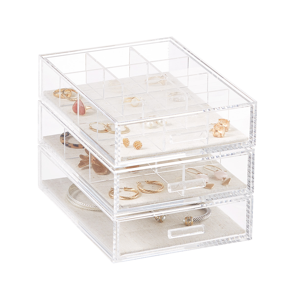 Modular Acrylic Linen Jewelry Drawer System