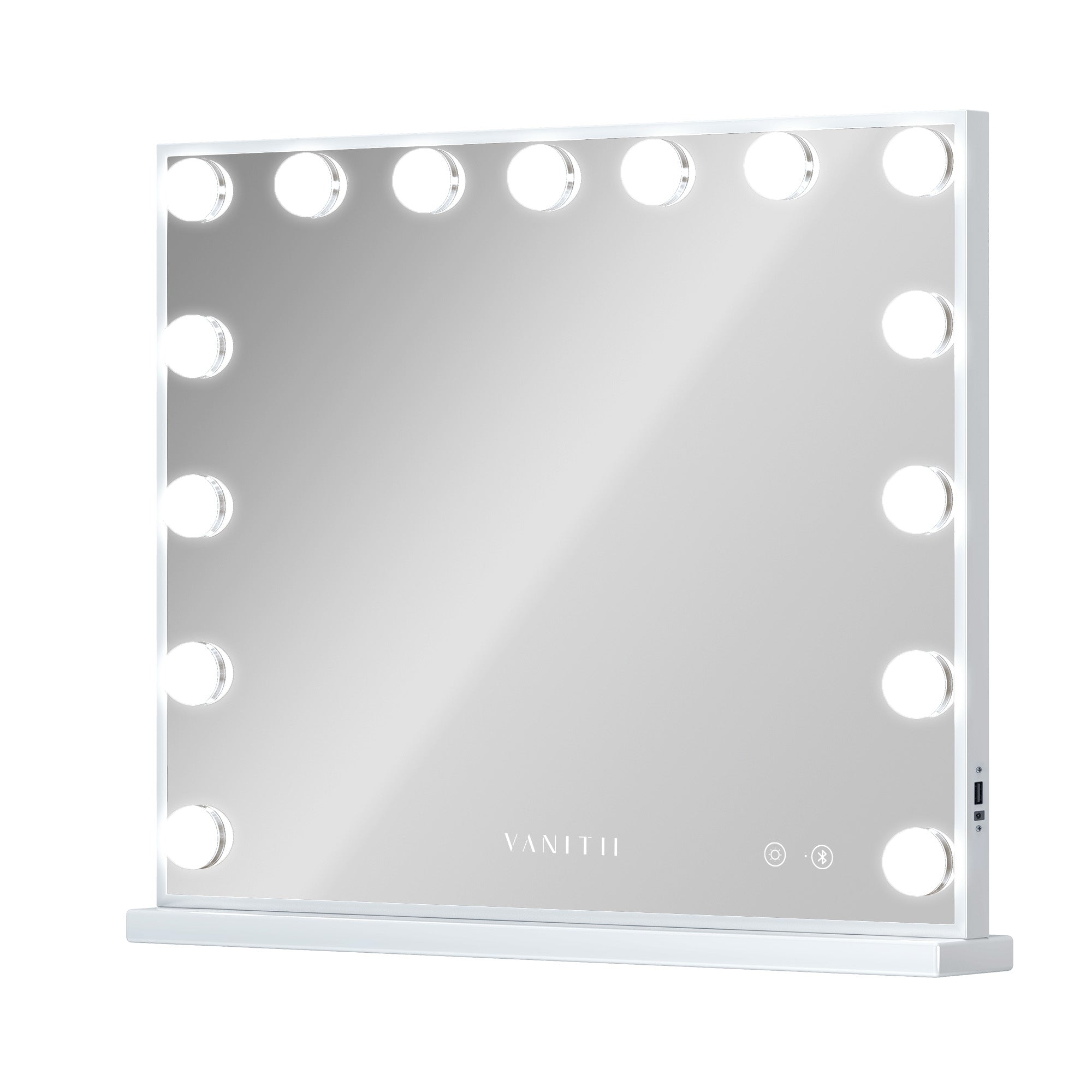 Hathaway Hollywood Slim Vanity Mirror with Wireless Charging L - 12 Dimmable LED Bulbs   VNT-3041-JMBT-WHT