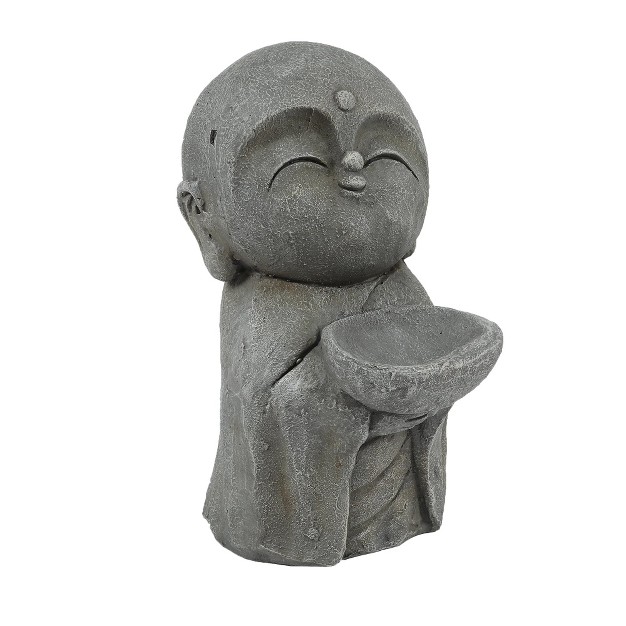 Gray Mgo Little Buddha Monk And Bowl Garden Statue