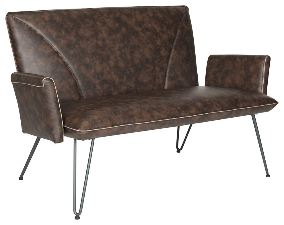 Mid Century Modern Loveseat Settee  Metal Legs  ampPU Leather Seat  Antique Brown   Midcentury   Loveseats   by Decor Love  Houzz