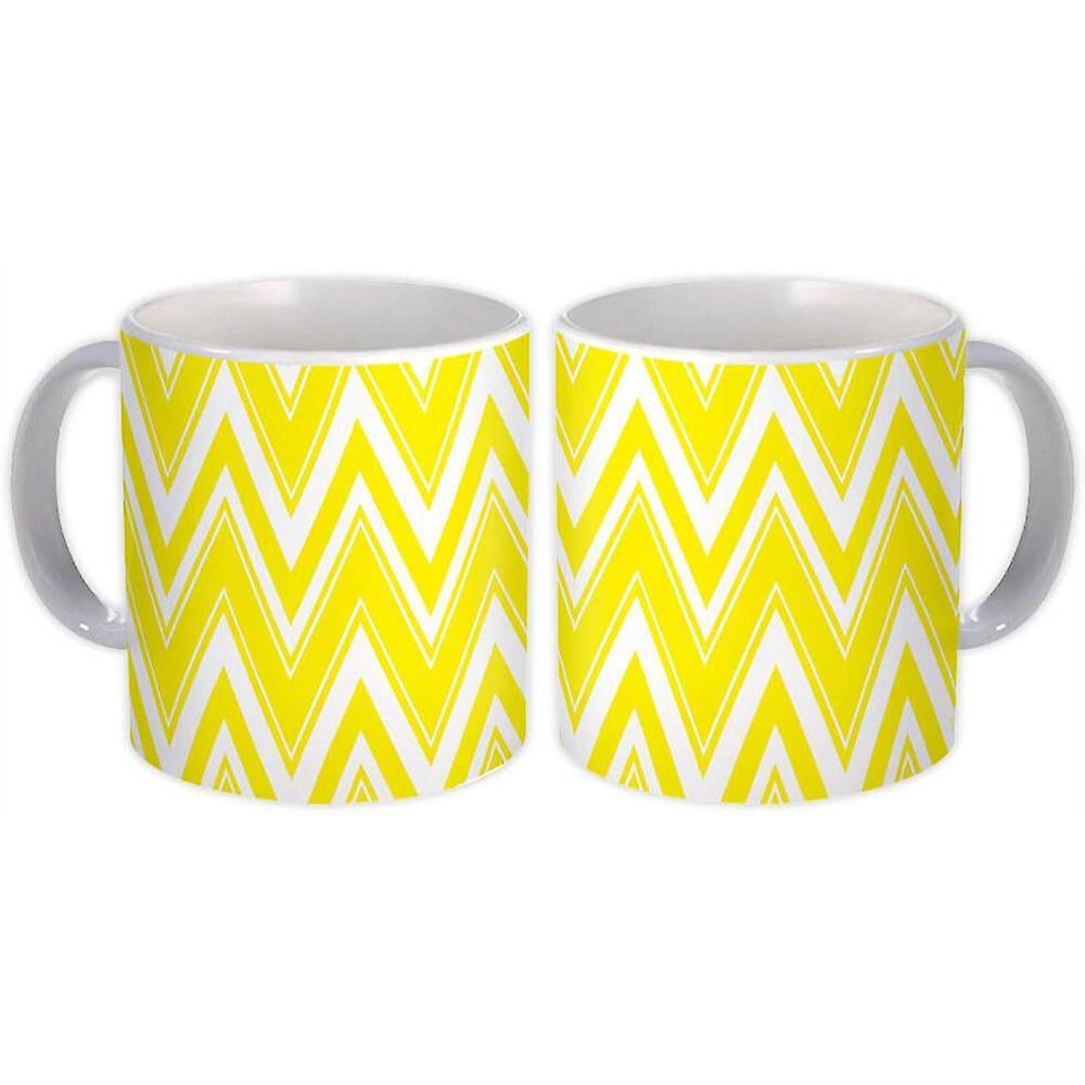 Gift Mug: Yellow and White Chevron Abstract