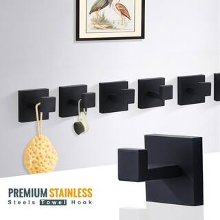 ALEASHA J-Hook Wall Mount Hook RobeTowel Hook in Matte Black 6PCS AL-8J601BX6