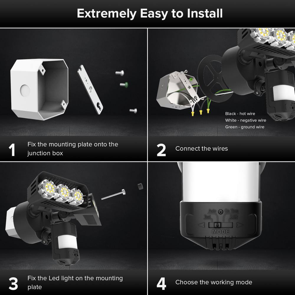 SANSI 27-Watt 2700 Lumens 180-Degree Black Motion Sensor Outdoor Integrated LED 5000K Waterproof Dusk to Dawn Flood Light 01-04-001-012702