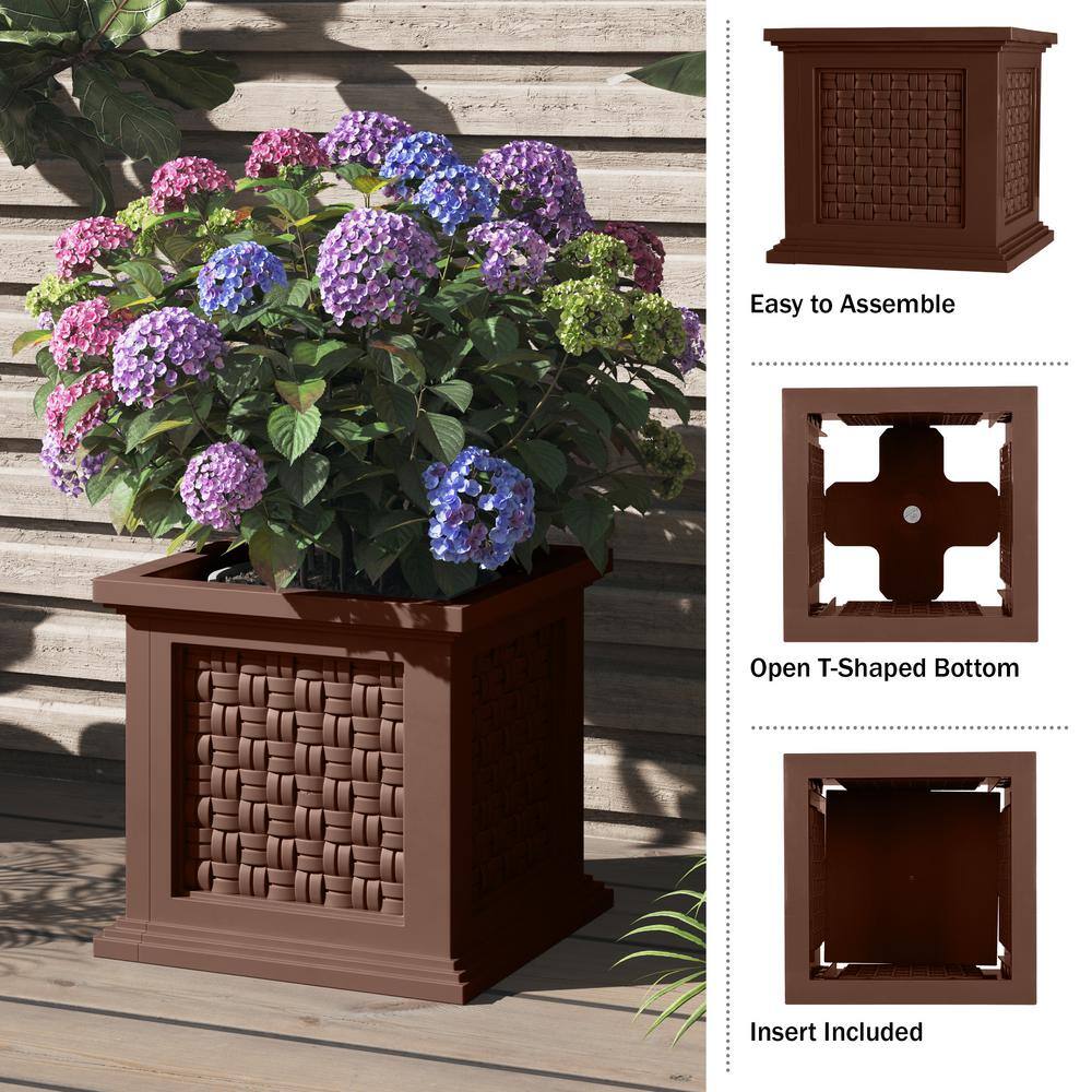 Pure Garden 14.65 in. Faux Rattan Planter Box Brown 50-LG1470