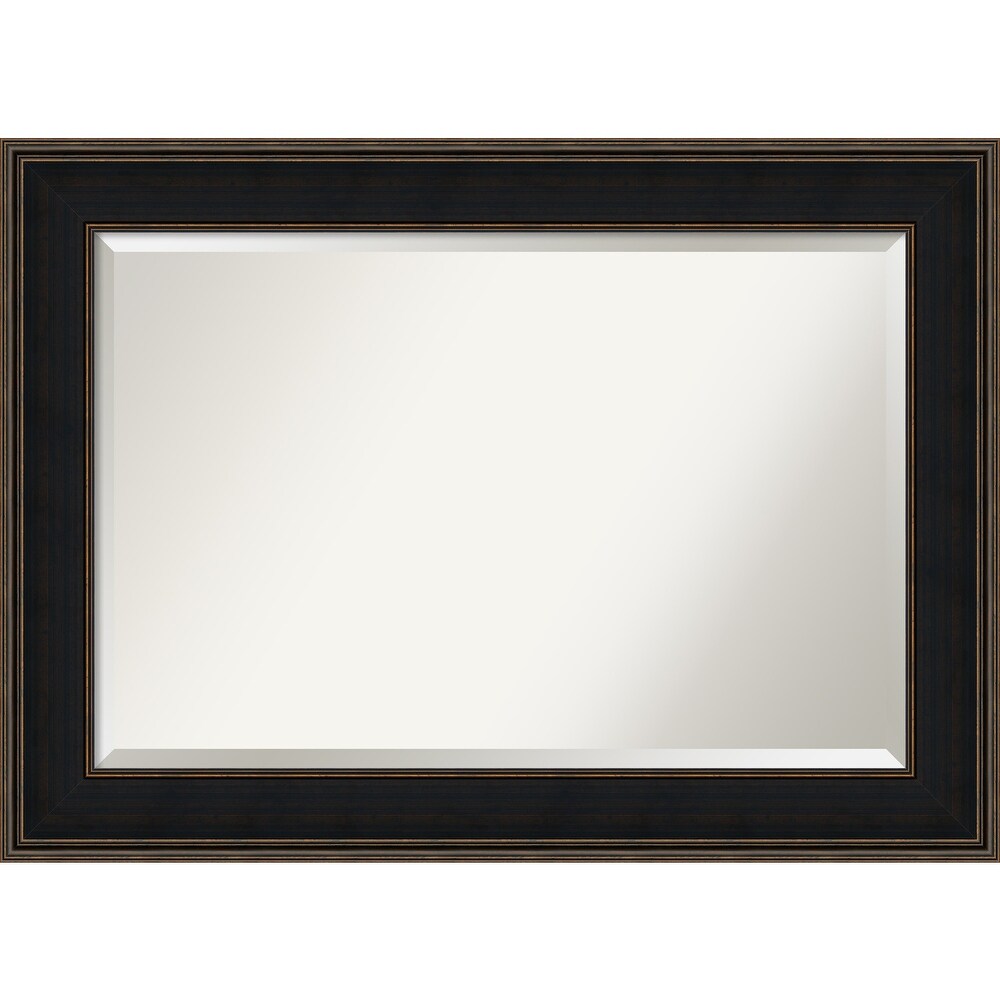 Beveled Wood Bathroom Wall Mirror   Mezzanine Espresso Frame   Outer Size: 44 x 32 in