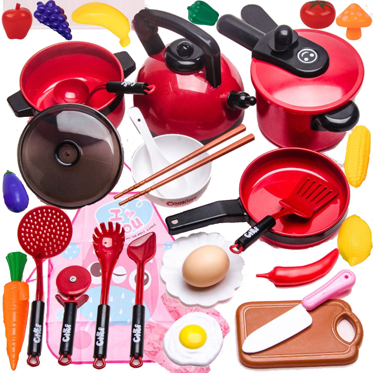 NimJoy Pretend-N-Play Cooking Set W/Cookware Kits for Kids 3Y+ Toys, Preschool Play Kitchen Pots Pans Food Utensils to Toddler Boys and Girls, Multicolor