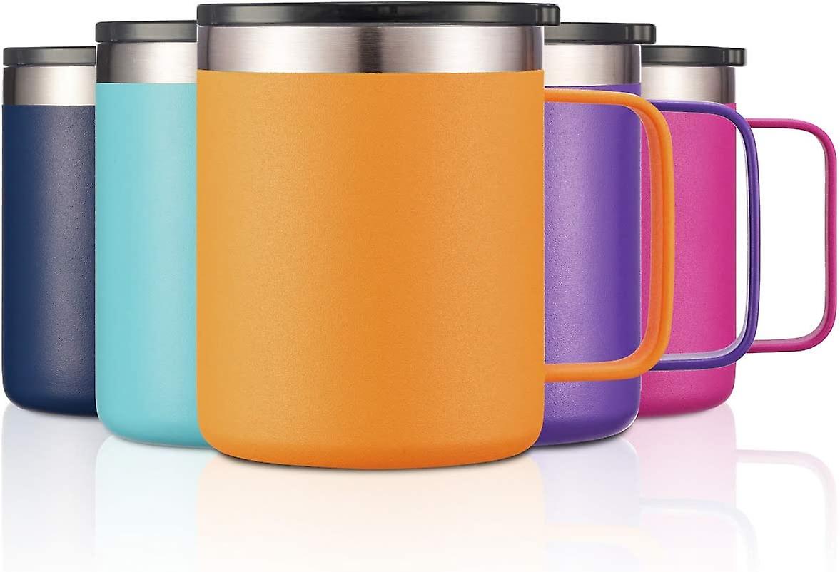 12oz Stainless Steel Insulated Coffee Mug With Handle， Double Wall Vacuum Travel Mug， Tumbler Cup With Sliding Lid， Orange