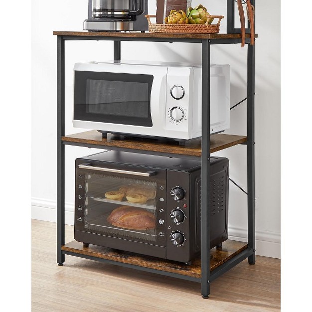 Vasagle Baker x27 s Rack Microwave Oven Stand Kitchen Tall Utility Storage Shelf 6 Hooks And Metal Frame Rustic Brown And Black