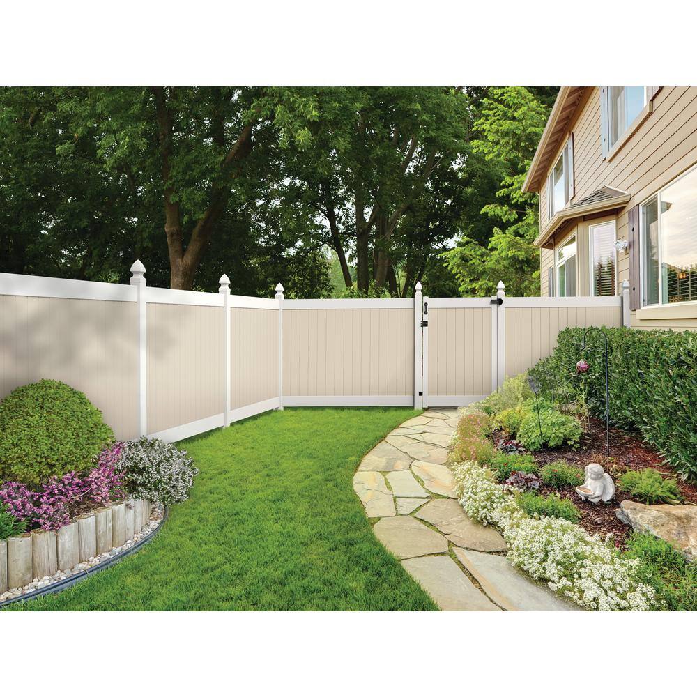 Veranda Roosevelt 6 ft. H x 8 ft. W Two-Toned White and Sand Vinyl Privacy Fence Panel Kit 73024519