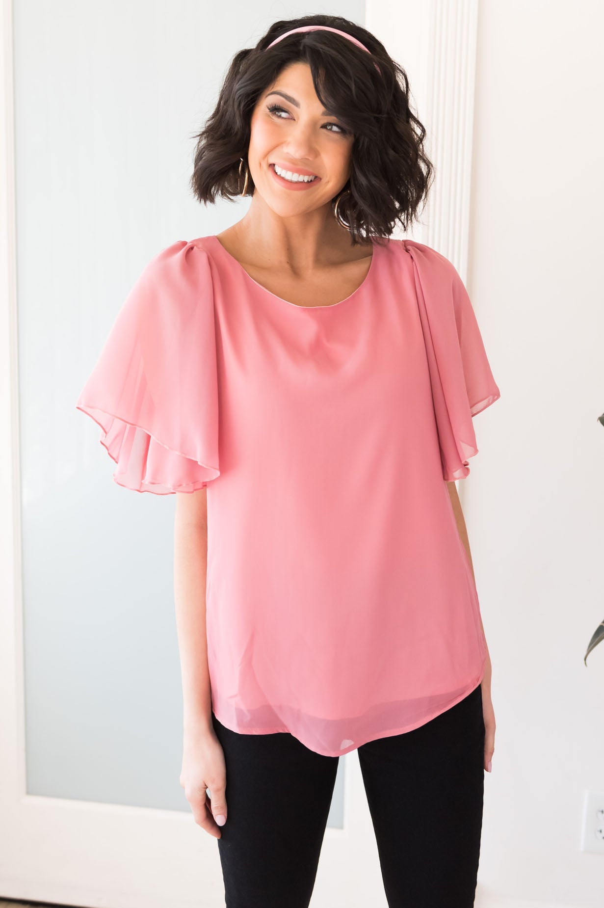 Promises, Promises Modest Flutter Sleeve Blouse