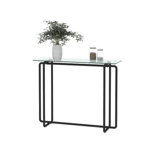 Rectangular Single Layer Console Table with Tempered Glass Tabletop