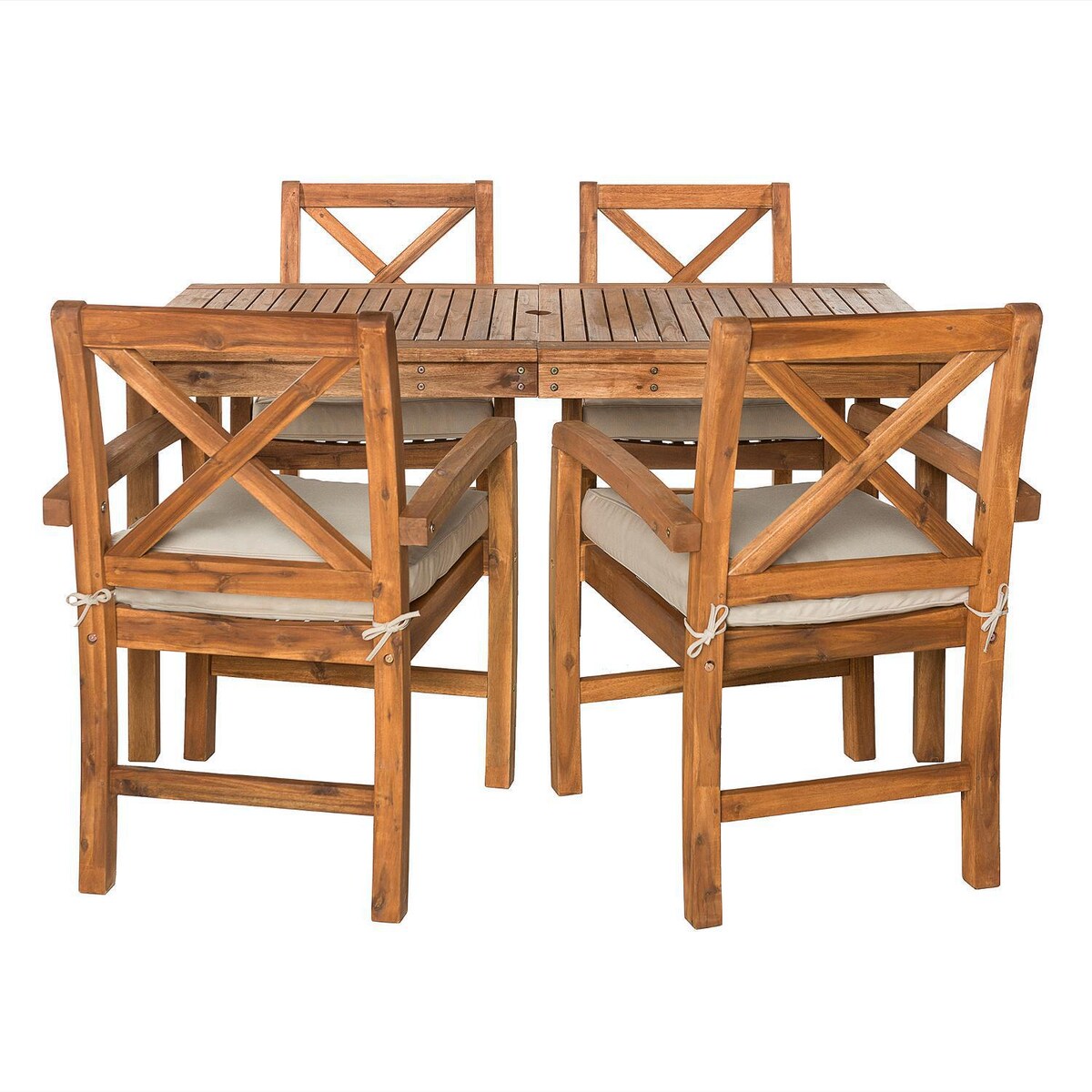 Ultimate Patio Camille Way 5 Piece Acacia Patio Dining Set W/ 60 X 34 Inch Rectangular Table and Natural Cushions