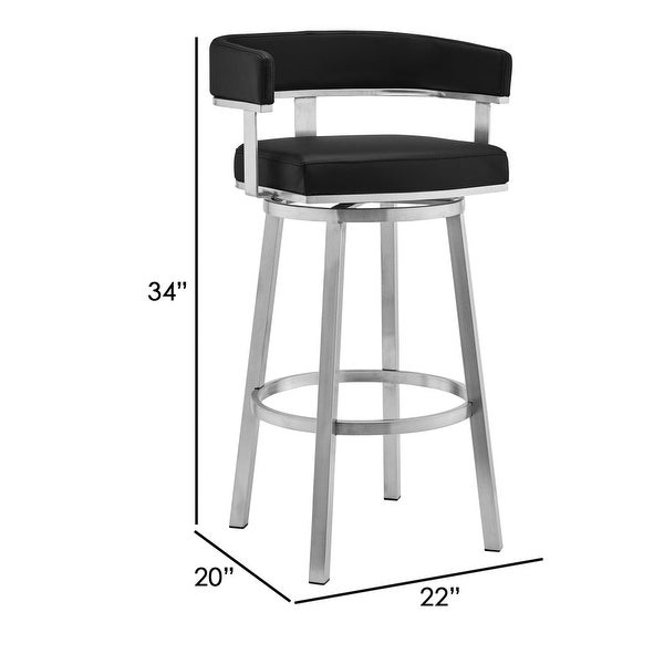 Sez 26 Inch Modern Swivel Counter Stool Arm Chair， Backrest， Steel - 34 H x 22 W x 20 L Inches