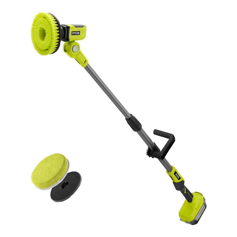 RYOBI ONE+ 18V Cordless Telescoping Power Scrubber (Tool Only) with 6 in. 2-Piece Cloth Microfiber Kit P4500-A95KMCK1