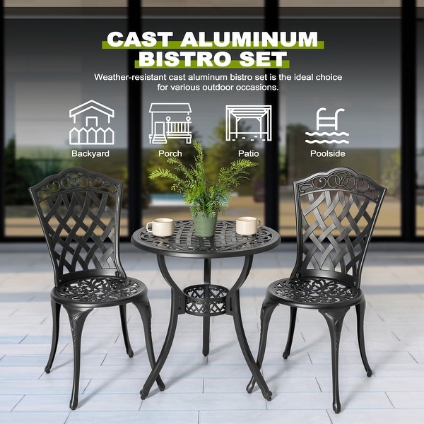 Nuu Garden 3 Pieces Cast Aluminum Outdoor Bistro Set with Umbrella Hole