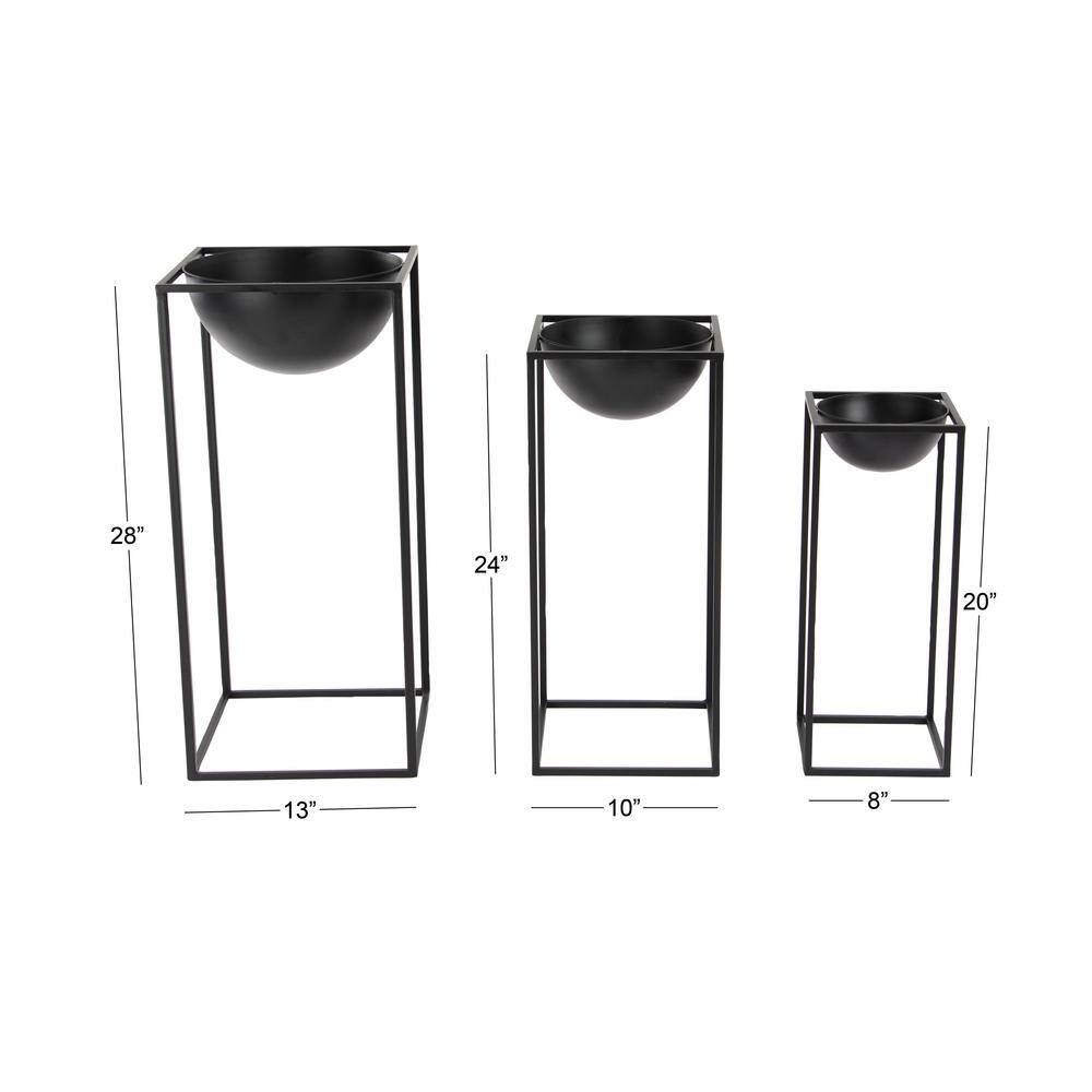 Litton Lane 28 in. x 13 in. Black Metal Modern Planter (Set of 3) 36732