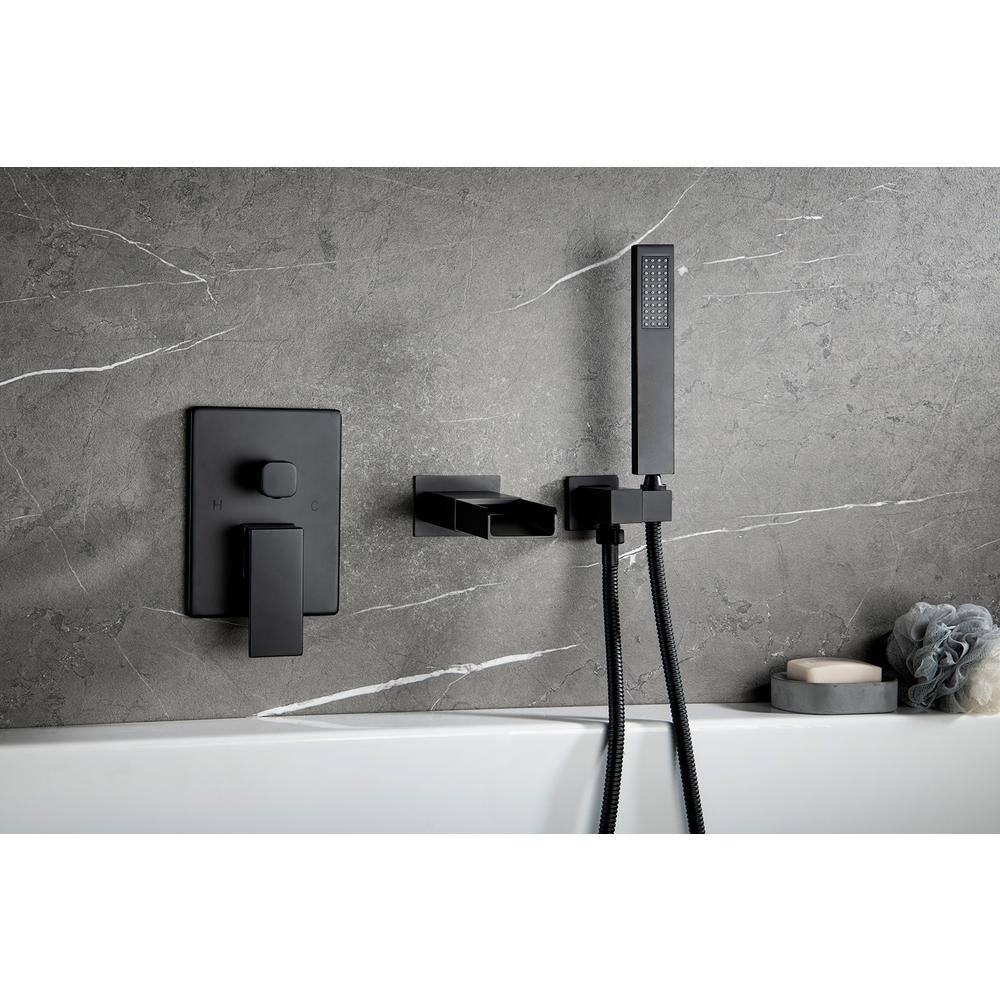 Boyel Living 2-Handle Square Hand-Held Bathtub Faucet with Pressure Balance Valve in Matte Black RB0733