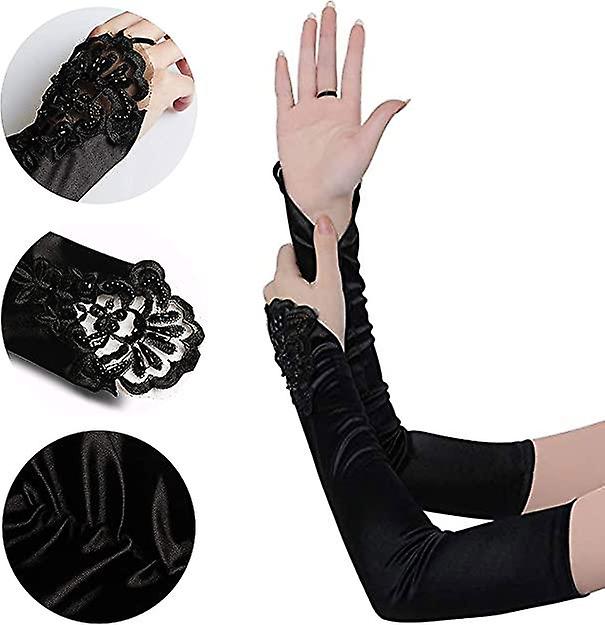 1 Pair Women's Long Elastic Fingerless Gloves Lace Opera Evening Gloves Satin Gloves for Halloween P