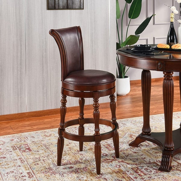 Solid Wood Swivel Bar Stool Carved Hardwood Rotatable Pub Height Stools