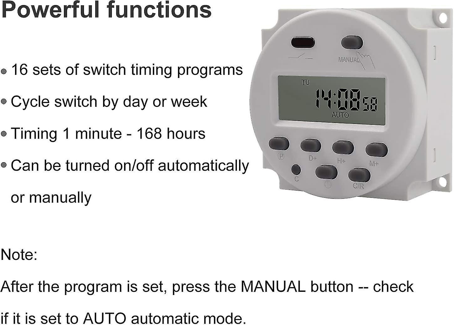 Botao Digital Electronic Timer Switch Time Relay Switchmemory For Street Lamps， Electric Boxes， Pumps， Water Heaters，etc.(1pc， White)