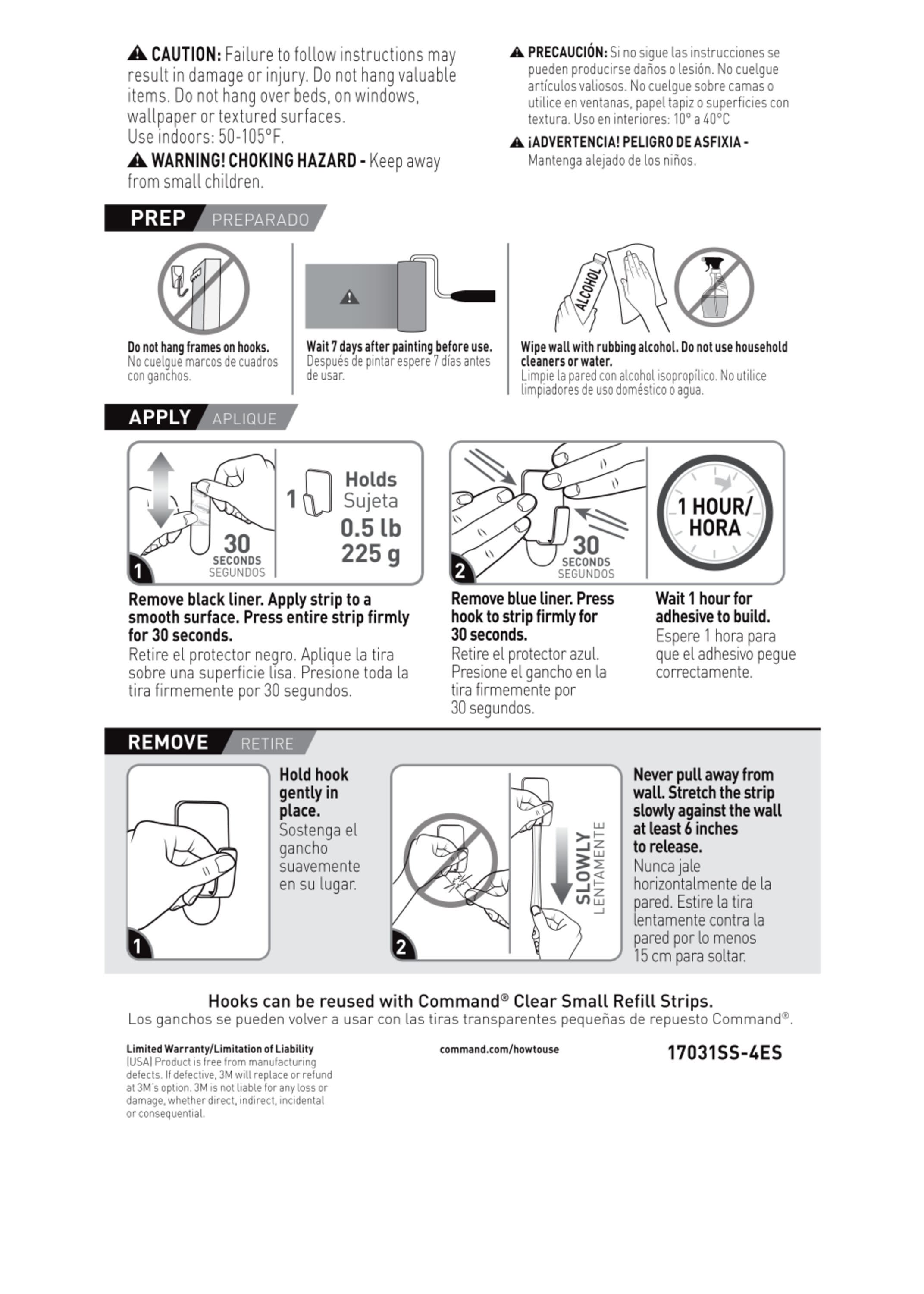 Command Small Stainless Steel Metal Hooks, 6 Hooks, 8 Strips/Pack