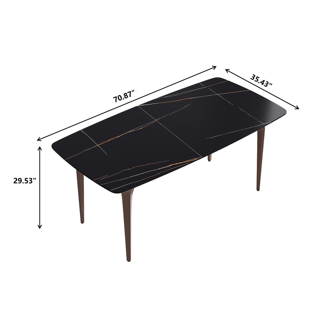 71'' Modern Rectangular Dining Table Sintered Stone Tabletop  Black Carbon Steel Legs