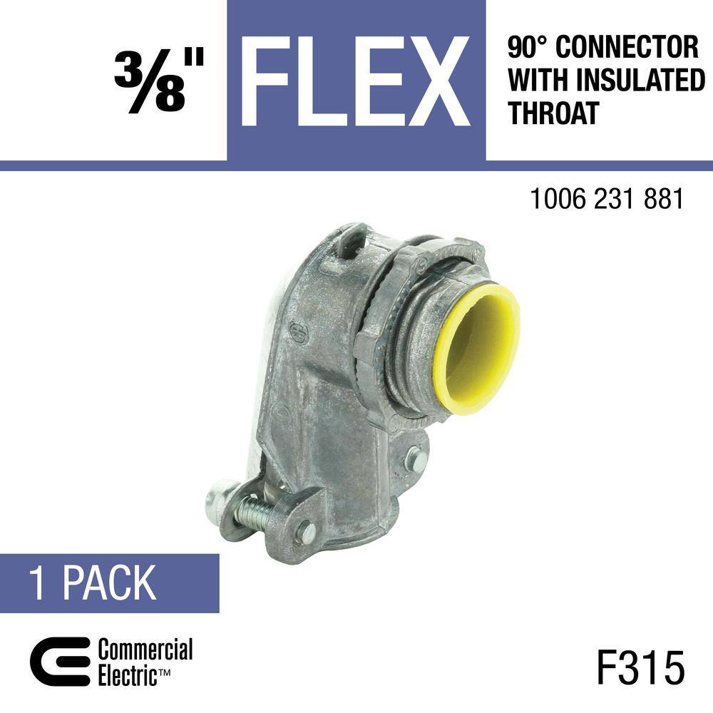 Commercial Electric 38 in. (12 in. Knockout) Flexible Metal Conduit (FMC) 90-Degree Connector with Insulated Throat FFC9IZ-38-1