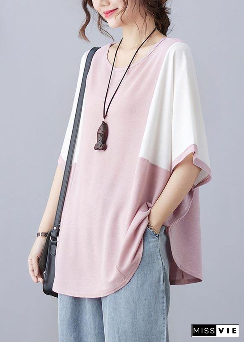 Elegant Pink O-Neck Half Sleeve Summer Blouse Top