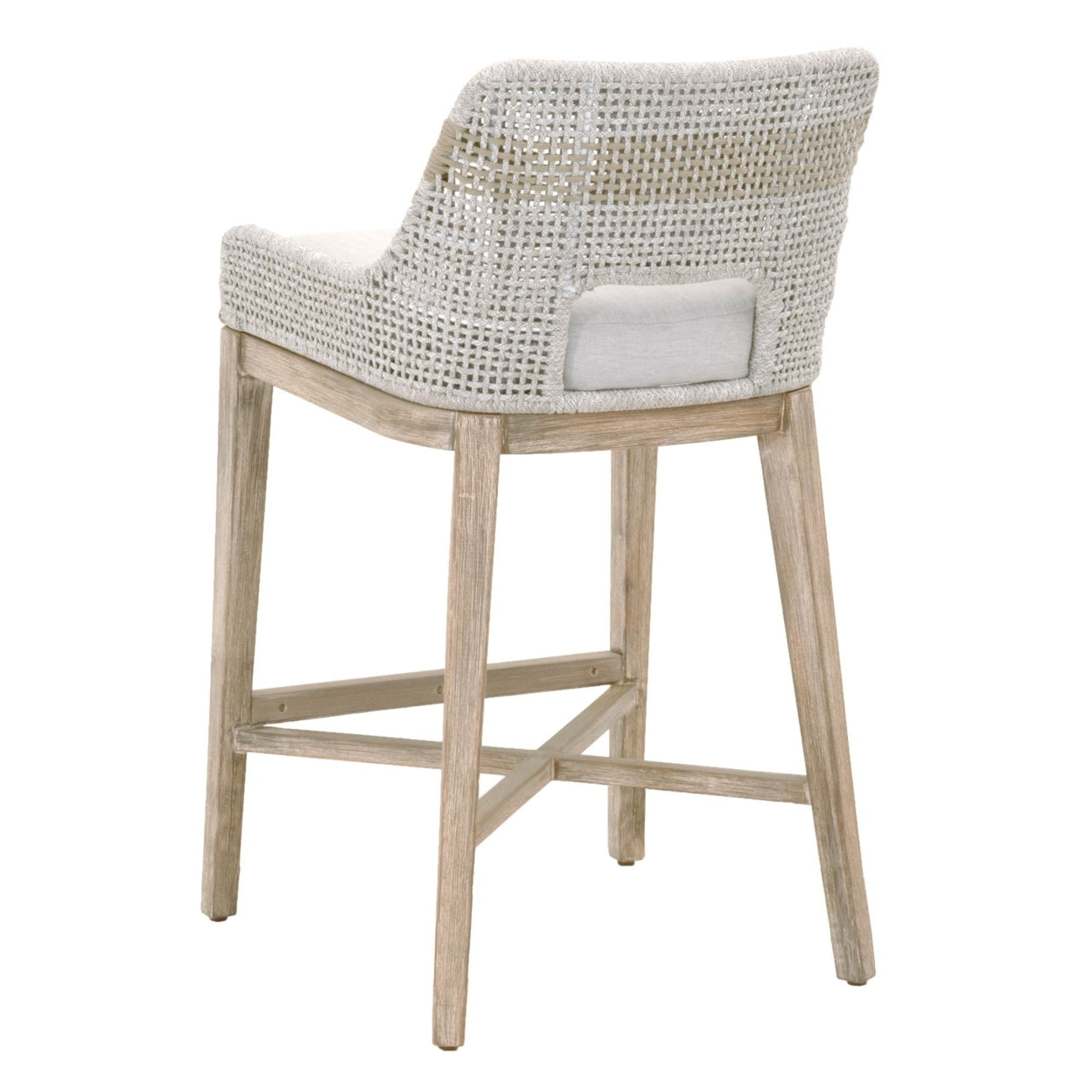 Interwoven Rope Barstool with Flared Legs and Cross Support， Gray- Saltoro Sherpi