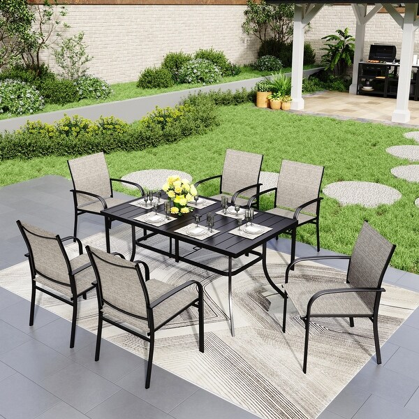 MAISON ARTS 7Piece Patio Dining Set Metal Rectangle Table and 6 Textilene Chairs