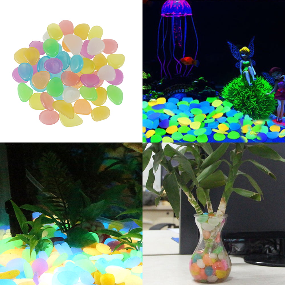 Willstar 50 Pcs Luminous Pebbles Stones, Glow In The Dark Pebbles for Walkways and Decorative Stones for Fish Tank Aquarium