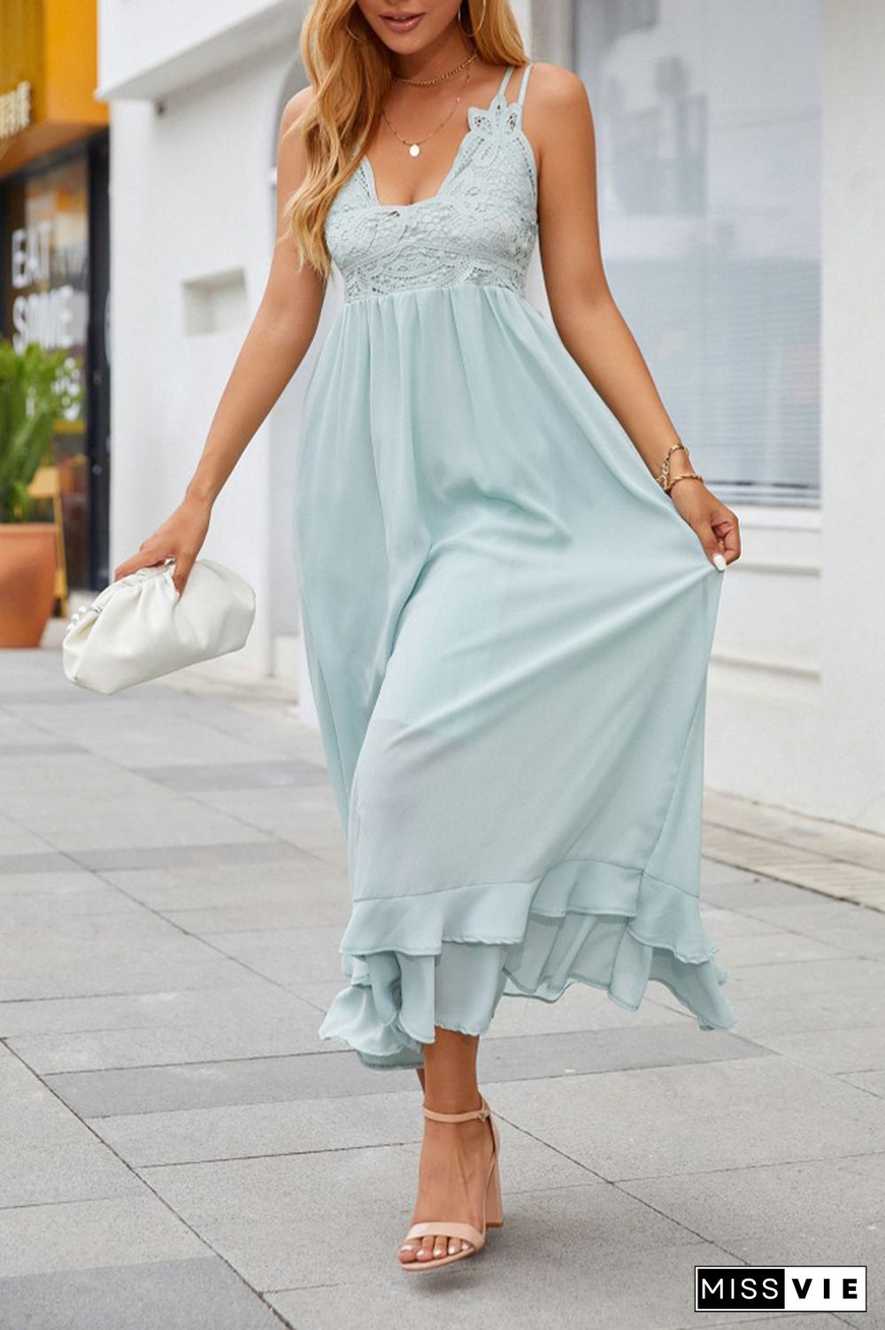 Lace Boho Ruffle Maxi Dress Wholesale