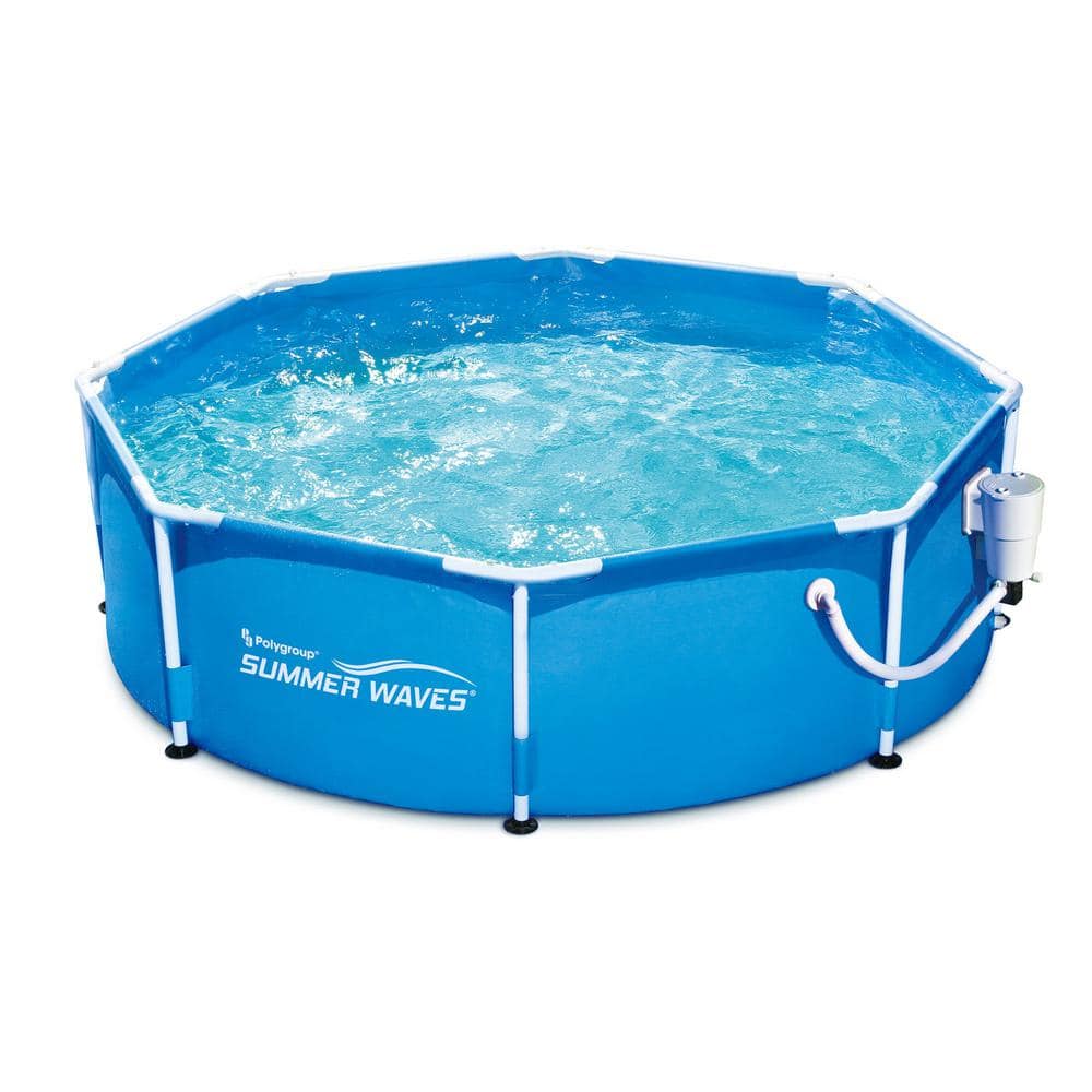 Summer Waves 8 ft. Round 30 in. D Metal Frame Above Ground Swimming Pool and Pump P2000830A-SW