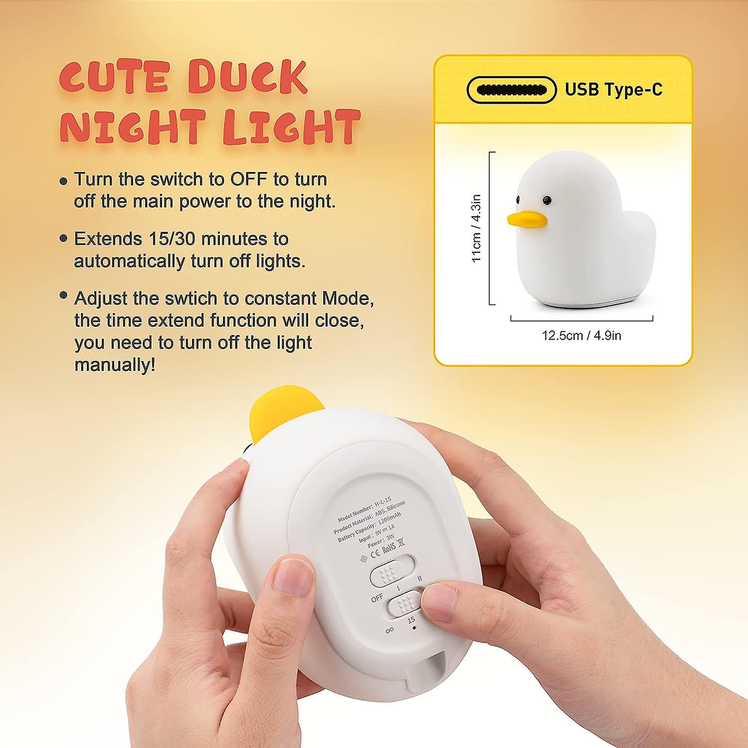 Cute Duck Animal Silicone Nursery Night Light Rechargeable Table Lamp Bedside Lamp With Touch Sensor For Baby Girls Women Bedrooms， Living Room