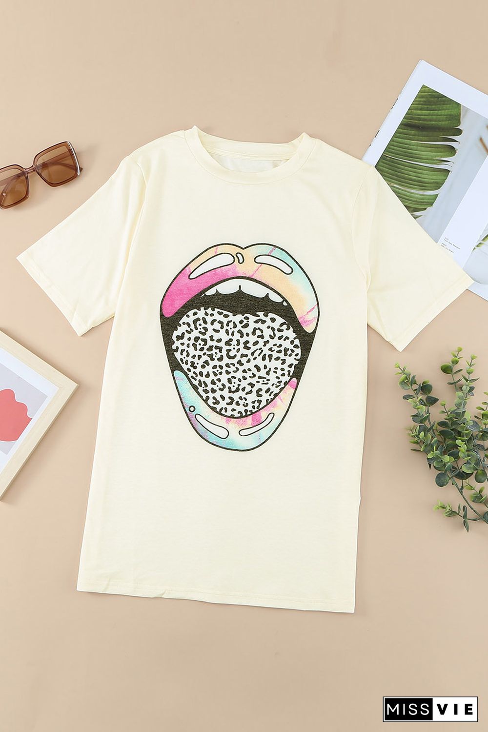 Tie-dye Leopard Lip Tee