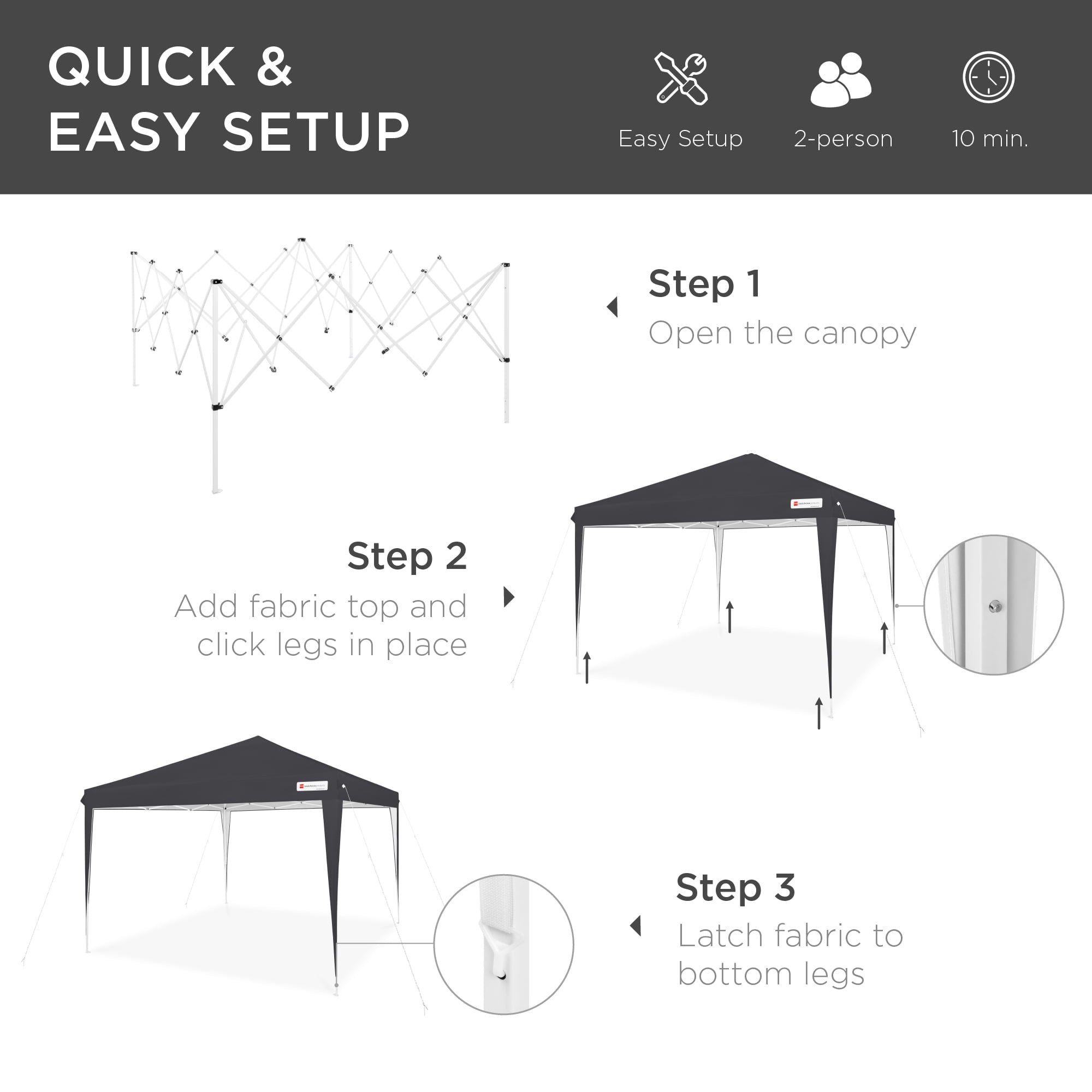 Best Choice Products Outdoor Portable Adjustable Instant Pop Up Gazebo Canopy Tent w/ Carrying Bag, 10x10ft - Black