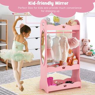 Costway Kids Dress Up Storage Hanging Armoire Dresser Pretend Costume Closet with Mirror TP10023PI